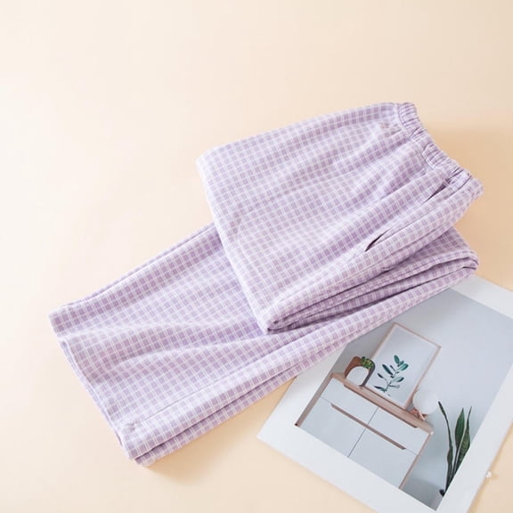 JUSLIO Pajama Pants for Women Fleece Comfortable Pockets Plaid Warm Pants for Women Winter Casual Purple XL