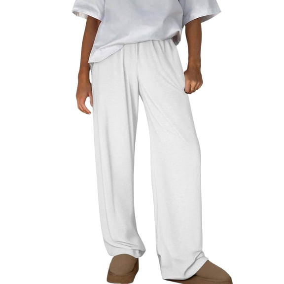 JUSLIO Pajama Pants for Women Comfortable High Waist Casual Sweatpants Loungewear Wide leg Pants White S