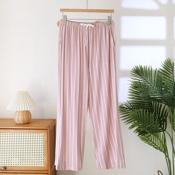 JUSLIO Pajama Pants for Women Striped Pockets Casual Comfortable Loungewear Pink M