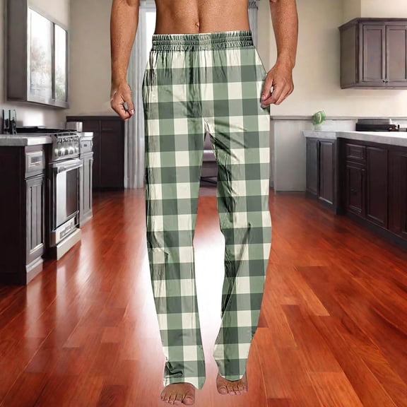 JUSLIO Pajamas Mens Pajama Pants Print Lounge Straight Leg Warm Regular Fit Comfortable Pajama Pants Army Green Small