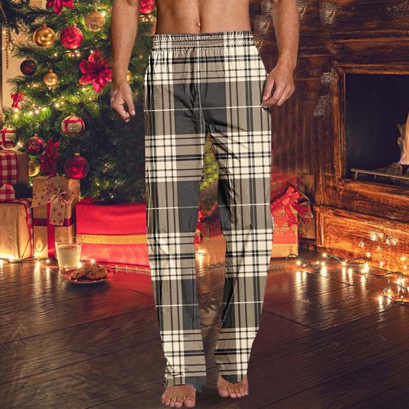 JUSLIO Pajamas Mens Pajama Pants Print Lounge Straight Leg Warm Regular Fit Comfortable Pajama Pants Khaki Small