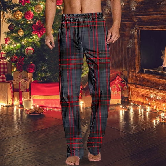 JUSLIO Pajamas Mens Pajama Pants Print Lounge Straight Leg Warm Regular Fit Comfortable Pajama Pants Gray X-Large