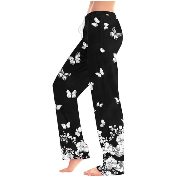 JUSLIO Pajamas Pajama Pants for Women Drawstring Regular Fit Elastic Waist Comfortable Print Lounge Pajama Pants Black Large