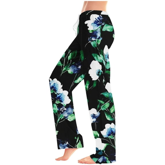 JUSLIO Pajamas Womens Pajama Pants Print Lounge Elastic Waist Drawstring Regular Fit Comfortable Pajama Pants Black Large