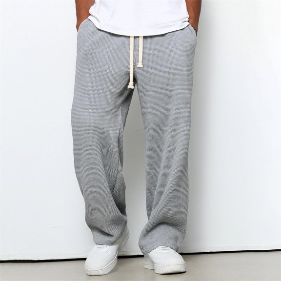 JUSLIO Sweatpants for Men Waffle Elastic Waist Drawstring Casual with Pockets Pants XL