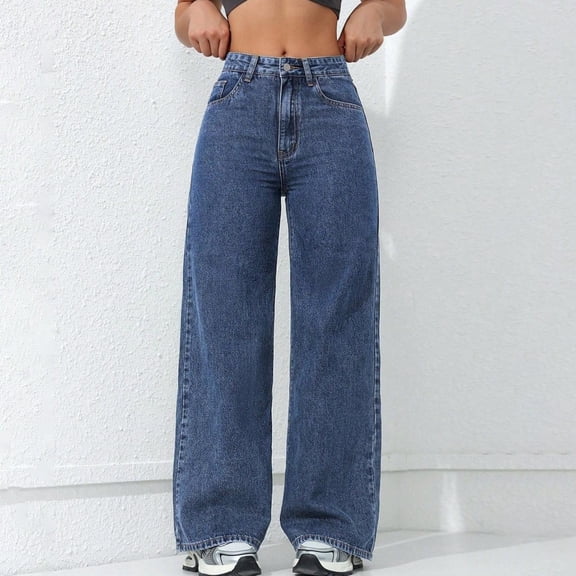 JUSLIO Pants for Women Comfortable Casual Pants for Women Jeans Blue M