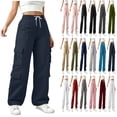 thumbnail image 1 of JUSLIO Pants for Women Multi-Pocket Casual Trousers High Waist Wide Leg Cargo Pants,Blue,L, 1 of 9