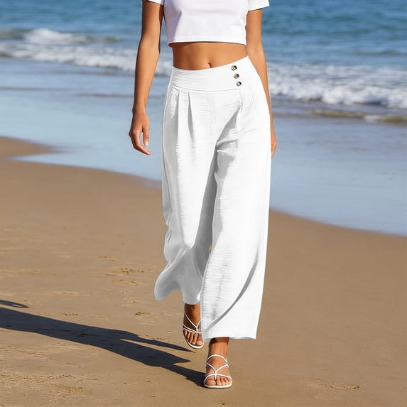 JUSLIO Pants for Women Ice Silk Comfort Waist Elastic Waist with Pockets Fashion Casual Straight Pants