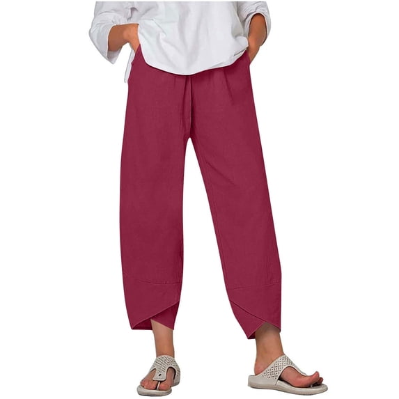 JUSLIO Pants for Women Linen with Pockets Fashion Casual Loose Pants