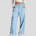 thumbnail image 1 of CIAKGIAF Pants for Women Solid Drawstring Cargo Wide-leg Pants Cargo Pants with Pockets Outdoor Workout Business Casual Cargo Pants Sky Blue M, 1 of 8