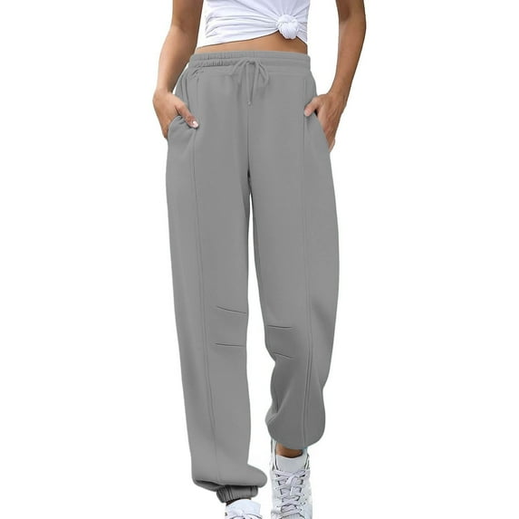 JUSLIO Pants for Women Stretchy with Pockets Solid Sweatpants Comfortable Outdoor Workout Business Casual Sweatpants Gray L