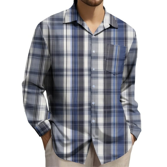 JUSLIO Plaid Mens Shirts Casual Graphic Tops Fashion Long sleeve Collar Tops Multicolor XL