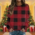 thumbnail image 1 of JUSLIO Plaid Women Tops Warm Fleece Blouses Graphic Long sleeve Round Neck Blouses Red 2XL, 1 of 5