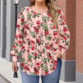 thumbnail image 1 of JUSLIO Plus Size Womens Tops Irregular Print Graphic Blouses Fashion Long sleeve Round Neck Blouses Red XL, 1 of 6