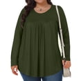 thumbnail image 1 of JUSLIO Plus Size Womens Tops Ruched Solid Shirts Fashion Long sleeve Round Neck Shirts Army Green 2XL, 1 of 7