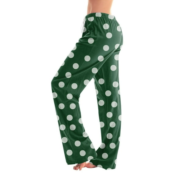 JUSLIO Polka Dot Pajama Pants for Women Drawstring Regular Fit Elastic Waist Comfortable Print Lounge Pajama Pants Green Small