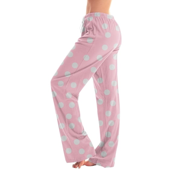JUSLIO Polka Dot Pajama Pants for Women Print Lounge Elastic Waist Drawstring Regular Fit Comfortable Pajama Pants Pink Small