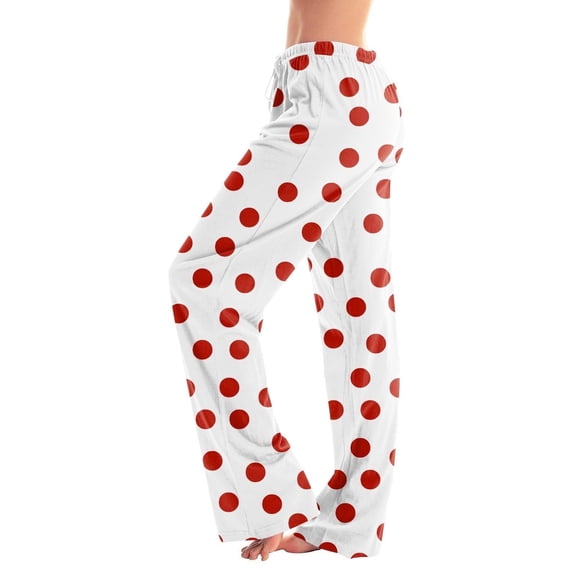 JUSLIO Polka Dot Womens Pajama Pants Print Lounge Elastic Waist Drawstring Regular Fit Comfortable Pajama Pants Red Medium