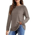 thumbnail image 1 of JUSLIO Ribbed Blouses for Women Relaxed Fit Solid Shirts Tops Fashion Long sleeve Round Neck Shirts Tops Khaki M, 1 of 8