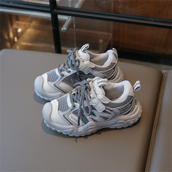 JUSLIO Shoes for Boys Flat Soft Sole Sneakers Breathable (Toddler/Little Kid/Big Kid) Running Shoes 28(US:11) Gray