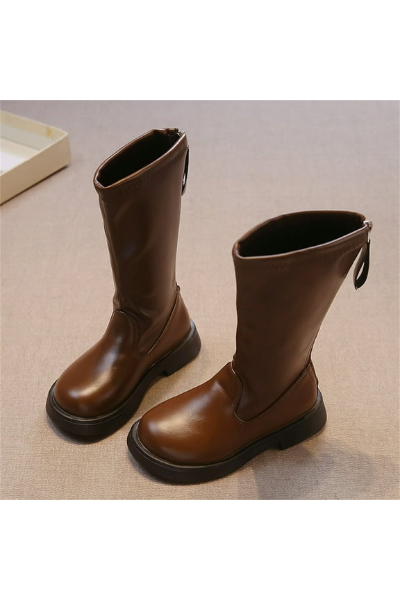 Shoes for Girls Boots for Girls Kids Knee-High Boots Zipper Princess (Toddler/Little Kid/Big Kid) Shoes 27(US:10) Brown