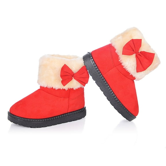 JUSLIO Shoes for Girls Boots for Girls Soft Sole Snow Boots Bow (Toddler/Little Kid/Big Kid) Shoes 21(US:6.5) Red
