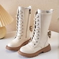 thumbnail image 1 of JUSLIO Shoes for Girls Girls Boots Bow Knee-High Boots Zipper Princess (Toddler/Little Kid/Big Kid) Shoes 27(US:10 M) Beige, 1 of 9