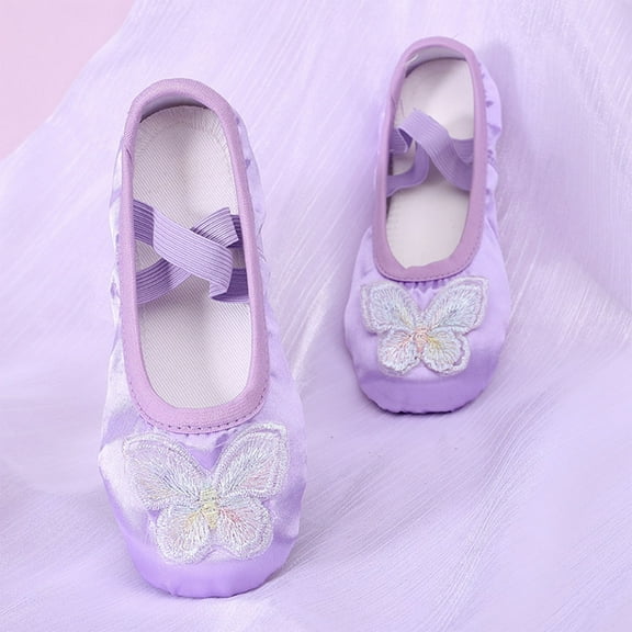 JUSLIO Shoes for Girls Soft Sole Bow Dance Shoes Canvas (Toddler/Little Kid/Big Kid) Ballet Flats 23(US:8) Purple