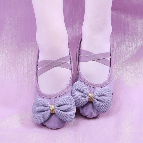 JUSLIO Shoes for Girls Soft Sole Bow Dance Shoes Canvas (Toddler/Little Kid/Big Kid) Ballet Flats 25(US:9) Purple