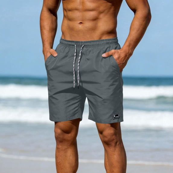 CIAKGIAF Shorts for Men with Pockets Workout Athletic Shorts,Elastic Waist Drawstring Solid Color Gray Fashion Shorts,Size L
