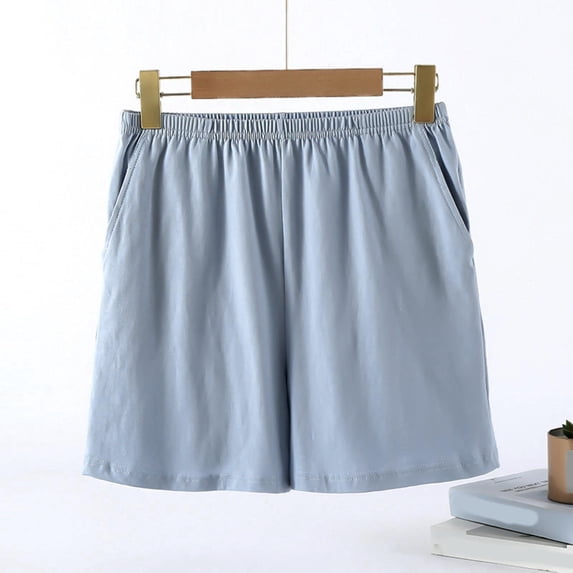 JUSLIO Shorts for Women,Athletic with Pockets Lounge Stretchy Cotton ,Light Blue,Size XL