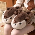 thumbnail image 1 of JUSLIO Slippers for Women Cute Fuzzy Plush Cute Rodent Design Non Slip Flat Sole Warm Indoor House Slippers Closed Toe Slide 3D Cartoon Animal Head Slippers Coffee, 1 of 5