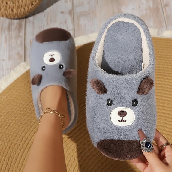 JUSLIO Slippers for Women Non Slip Indoor House Slippers Closed Toe Slide Slip On Fuzzy Plush Flat Sole Slippers Gray