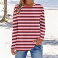 thumbnail image 1 of JUSLIO Striped Womens Tops Casual Graphic Shirts Fashion Long sleeve Round Neck Shirts Red L, 1 of 5