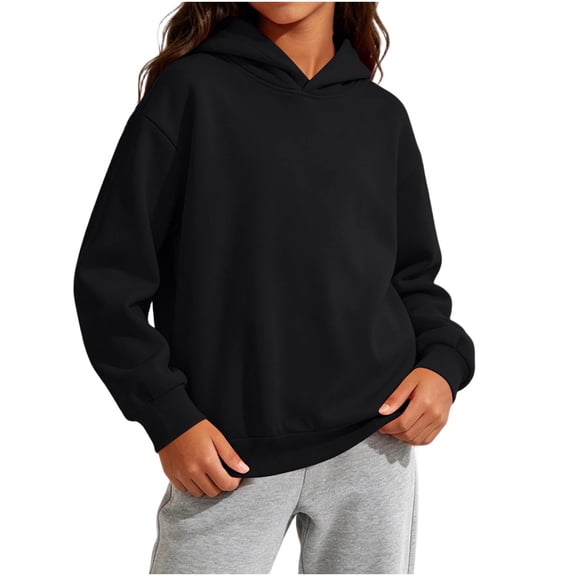 JUSLIO Sweatshirts for Girls,with Pockets Pullover Hooded Kids Sweatshirts,Lightweight Comfortable Fall Winter Outerwear,Black 2 Years