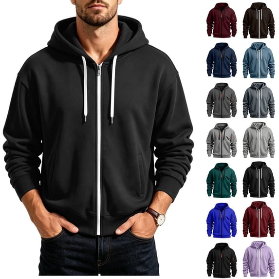 JUSLIO Sweatshirts for Men,Drawstring Long Sleeve with Pockets Full Zip Hooded Sweatshirts