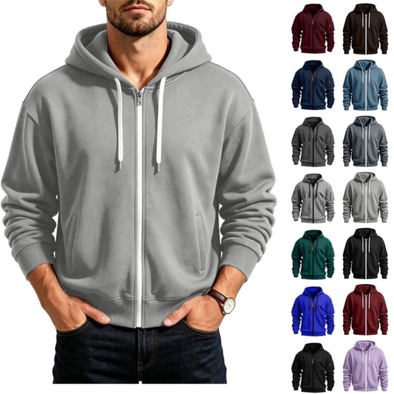 JUSLIO Sweatshirts for Men,Long Sleeve with Pockets Full Zip Hoodies Drawstring Hooded Sweatshirts