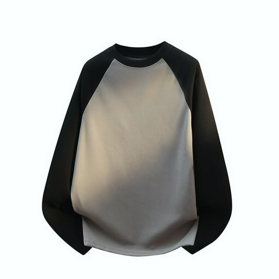 JUSLIO Sweatshirts for Men Plus Size Color Block Everyday Wear Long Sleeved Crewneck Sweatshirts Tops