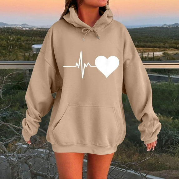 JUSLIO Sweatshirts for Women Hooded Hearts Graphic Hoodies Everyday Long Sleeve Casual Comfortable Sweatshirts