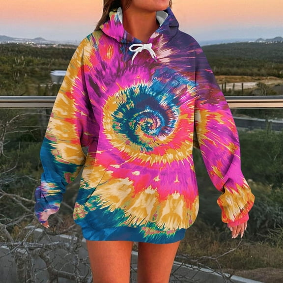 JUSLIO Sweatshirts for Women Hooded Tie Dye Hoodies Casual Comfortable Everyday Long Sleeve Sweatshirts