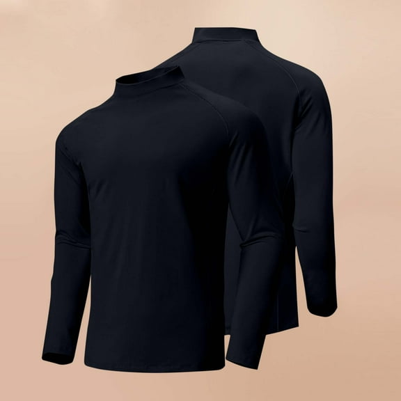 JUSLIO Warm Long Sleeve T Shirts for Men Pullover Solid Sweatshirts Fashion Long sleeve Stand Collar Sweatshirts Black M