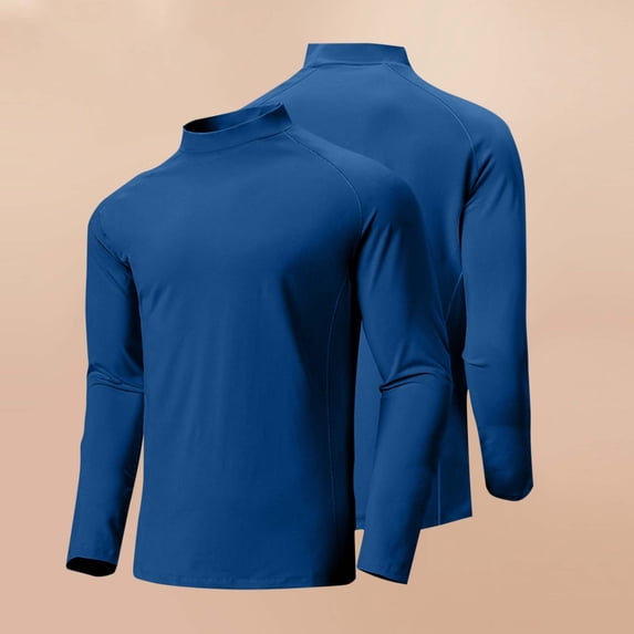 JUSLIO Warm Shirts for Men Pullover Solid Sweatshirts Fashion Long sleeve Stand Collar Sweatshirts Blue L