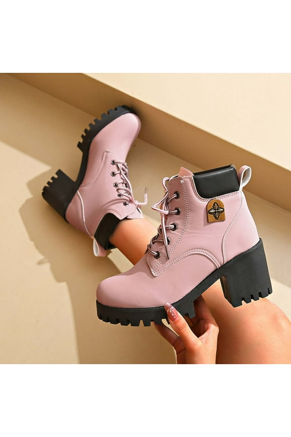 Winter Boots for Women Chunky Heel Boots Solid Color Platform Fashion Casual Slip On Comfort Mid Calf Boots Plus Size Boots