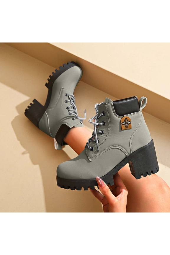 Winter Boots for Women Chunky Heel Boots Solid Color Platform Fashion Casual Slip On Comfort Mid Calf Boots Plus Size Boots