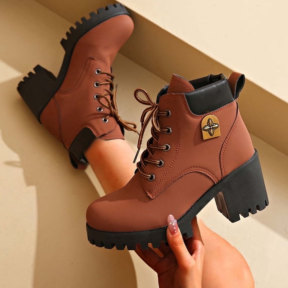 JUSLIO Winter Boots for Women,Chunky Heel Boots Solid Color Platform Fashion Casual Comfort Mid Calf Boots