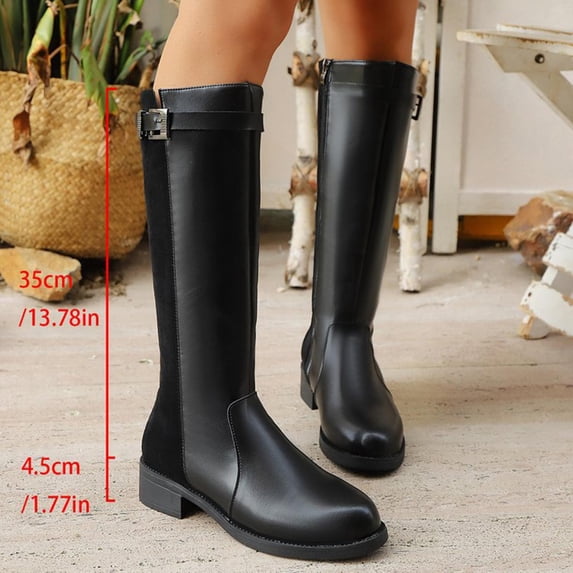 JUSLIO Winter Boots for Women Chunky Heel Boots Solid Color Round Toe Fashion Casual Slip On Comfort Low Heels Womens Boots