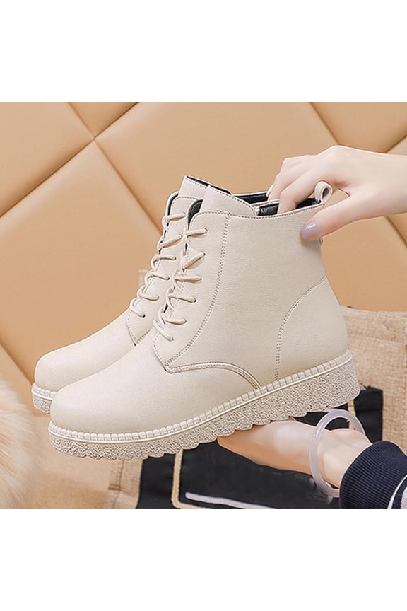 Winter Boots for Women Flat Boots Round Toe Ankle Boots Solid Color Fashion Casual Slip On Zipper Plus Size Boots
