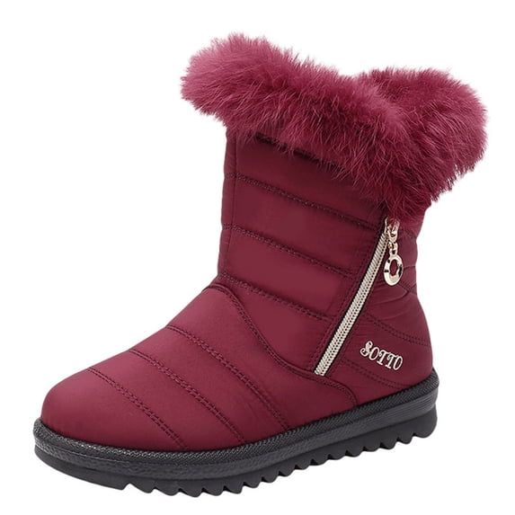 JUSLIO Winter Boots for Women,Flat Boots Snow Boots for Women,Ankle Boots Round Toe Solid Color Mid Calf Boots Plus Size Boots