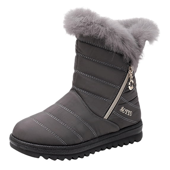 JUSLIO Winter Boots for Women,Flat Boots Snow Boots for Women,Ankle Boots Round Toe Solid Color Mid Calf Boots Plus Size Boots