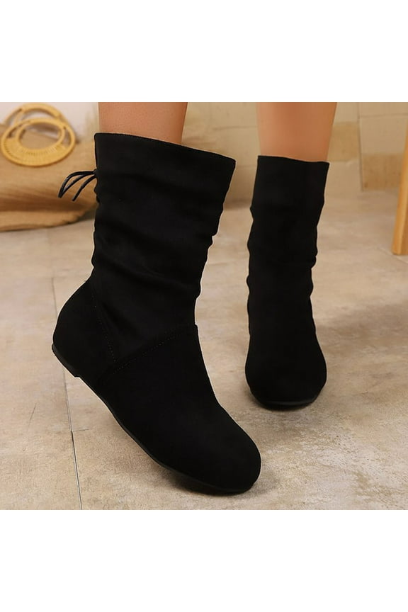 Winter Boots for Women Flat Boots Solid Color Ankle Boots Fashion Casual Slip On Comfort Lightweight Boots Plus Size Boots